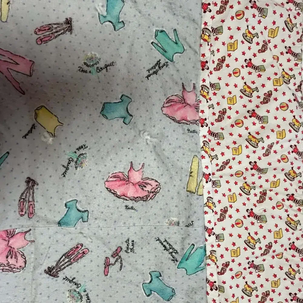 Vintage Reversible Baby Quilt Ballerina and Toy Print